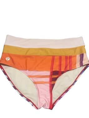 Nani Havana Colorblock Multi-Stripe High-Waist Bikini Bottom - Pink/Orange